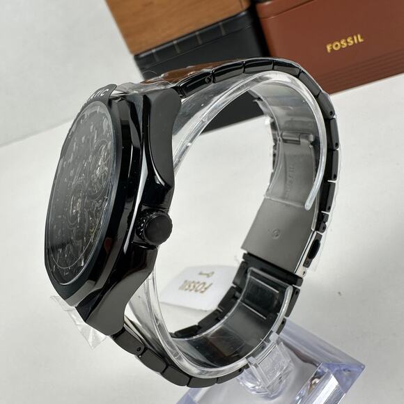 Fossil Mens Automatic Watch Skeleton Evanston Black Stainless Steel BQ2621 - Picture 4 of 8